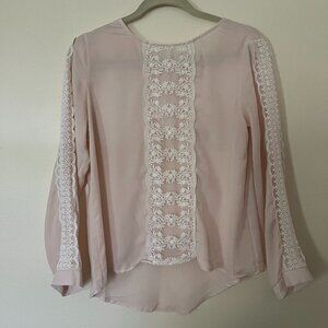 Pale Pink Blouse with White Lace, Size S